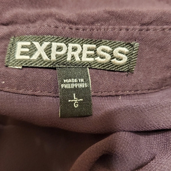 EUC Express Purple Button-Up Shirt With Sheer Sleeves Size L - Picture 8 of 9
